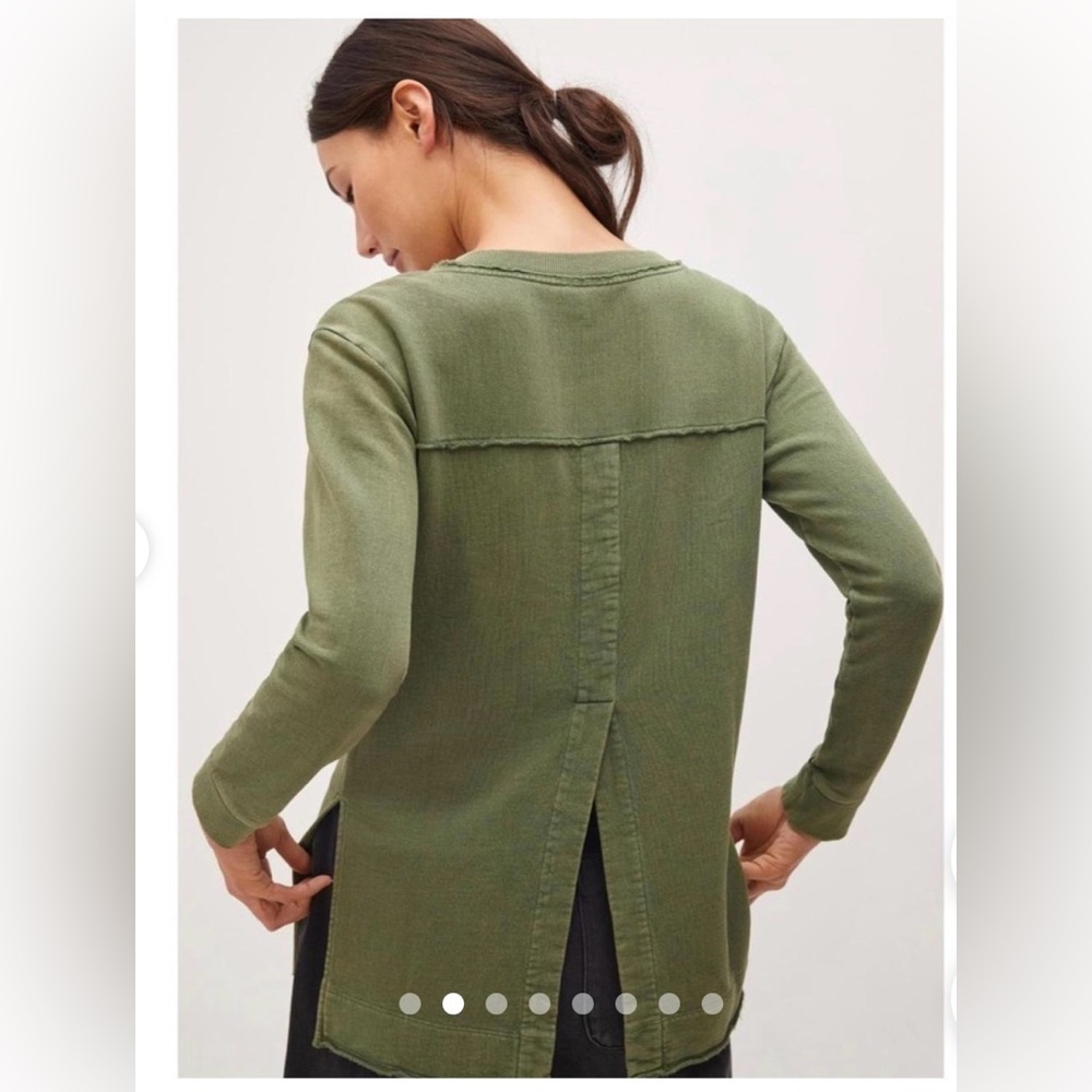 Pilcro Green Boxy 3/4 Sleeve Polo Sweatshirt